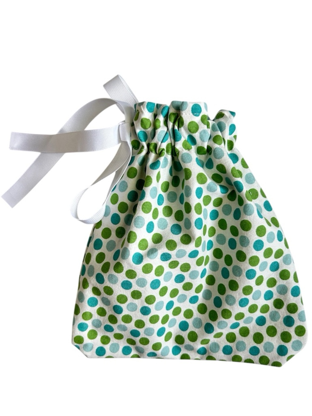 Hand Crafted Polka Dot Lined Fabric Gift Bag Reusable Eco Friendly Drawstring